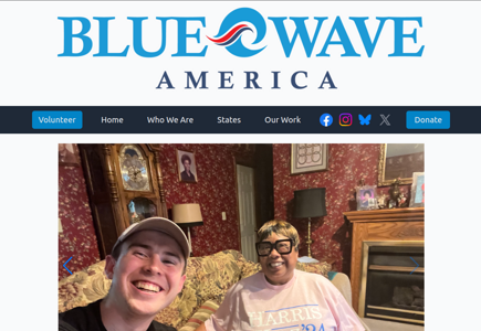 Screenshot of Blue Wave America's logo and navbar on the homepage